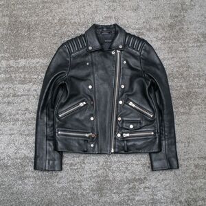 The Kooples Unisex Lambskin Leather Black Biker Moto Jacket Size 36 US Small GUC
